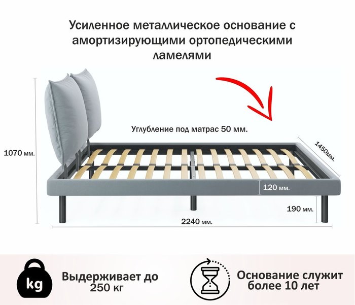 Кровать Fly 140х200 серого цвета с ортопедическим основанием - лучшие Кровати для спальни в INMYROOM