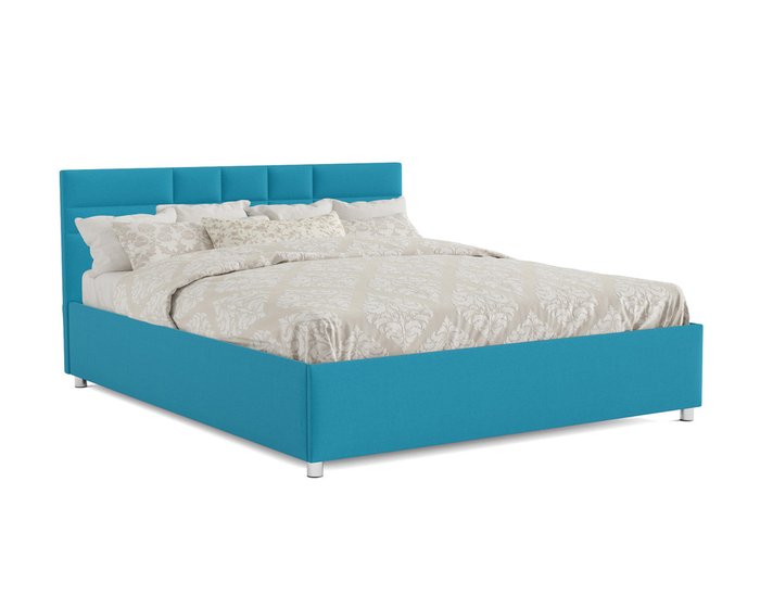 Кровать Нью-Йорк 140х190 темно-голубого цвета с подъемным механизмом (рогожка)