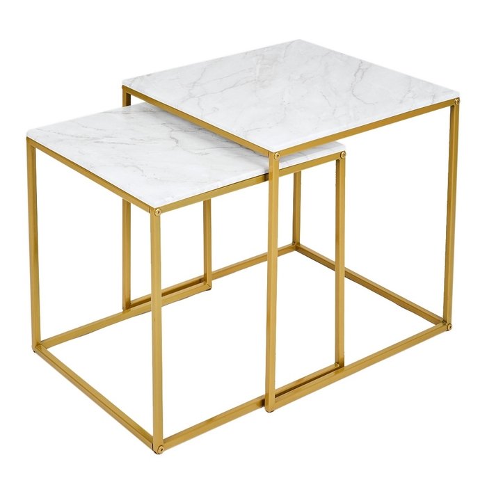 Набор из двух журнальных столиков МеталлАрт М002 бело-золотого цвета Набор из двух журнальных столиков МеталлАрт М002 бело-золотого цвета