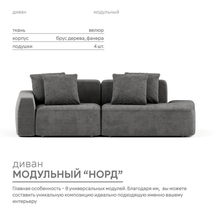 Диван модульный Норд темно-серого цвета - купить Прямые диваны по цене 122900.0