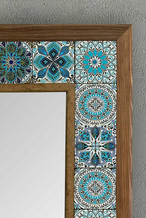 Настенное зеркало 43x43 с каменной мозаикой сине-голубого цвета - лучшие Настенные зеркала в INMYROOM