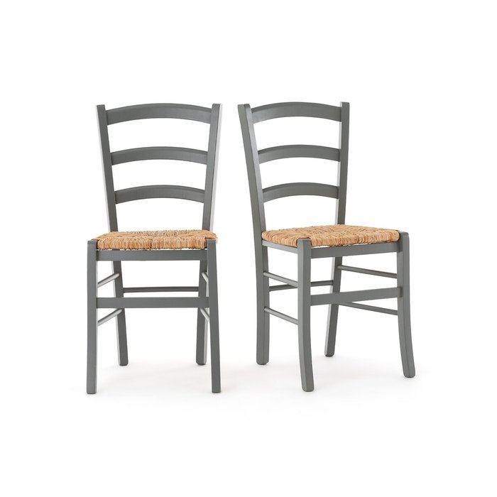 Комплект из двух стульев с плетеным сидением Perrine серого цвета
