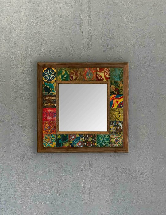 Настенное зеркало с каменной мозаикой 33x33 в раме из композита - купить Настенные зеркала по цене 9840.0