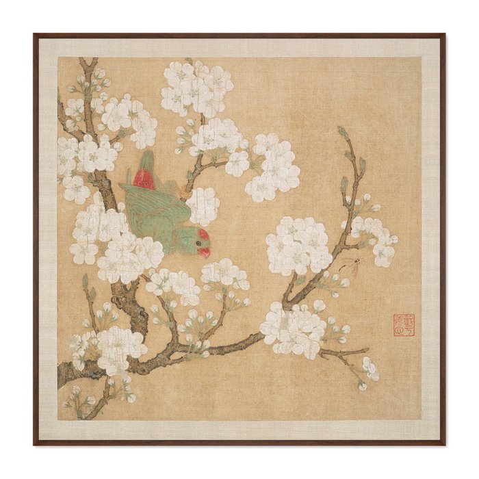 Картина Попугай в ветвях персикового дерева литография 10 век - купить Картины по цене 29999.0
