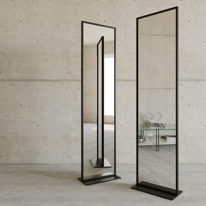 Дизайнерское напольное двухстороннее зеркало Zeliso-ll в металлической раме черного цвета - лучшие Напольные зеркала в INMYROOM