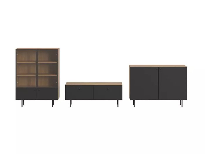 Комплект мебели для гостиной Frida 7 черно-бежевого цвета на металлических ножках  - купить Гостиные гарнитуры по цене 130900.0