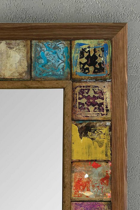 Настенное зеркало с каменной мозаикой 43x43 коричнево-бежевого цвета - лучшие Настенные зеркала в INMYROOM