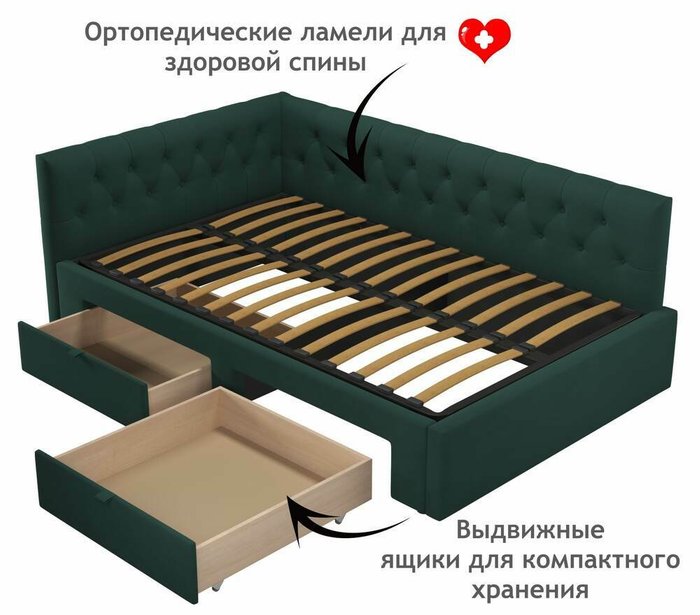 Кровать-тахта Afelia 120х200 изумрудного цвета без подъемного механизма - лучшие Кровати для спальни в INMYROOM