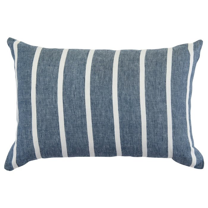 Чехол на подушку декоративный в полоску Essential темно-синего цвета