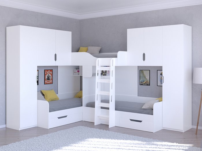 Двухъярусная кровать Трио 3 80х190 белого цвета - купить Двухъярусные кроватки по цене 58400.0