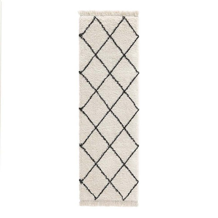 Ковер в берберском стиле Jiraya 80x250 бело-черного цвета