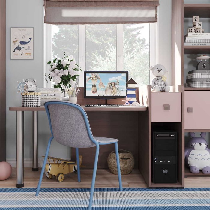Детский компьютерный стол Тиана коричневого цвета с розовым ящиком - лучшие Письменные столы в INMYROOM