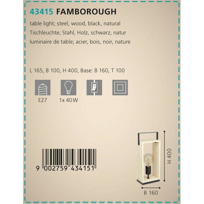 Лампа настольная Eglo Famborough 43415 - купить Настольные лампы по цене 4690.0