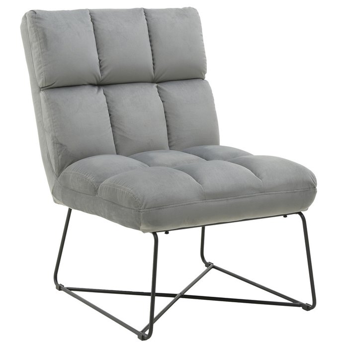Кресло серого цвета на металлических ножках 