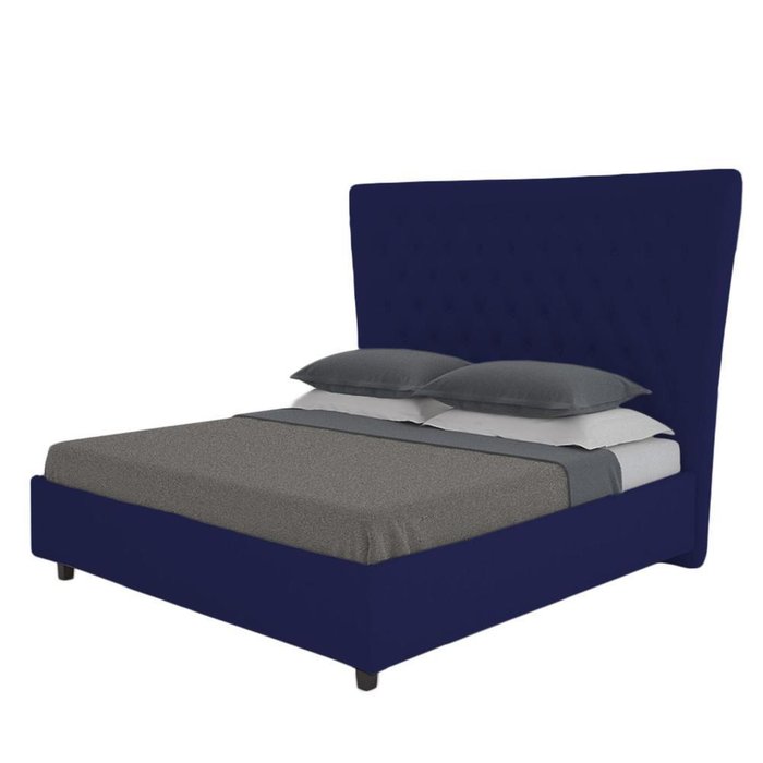 Кровать из синего велюра с высоким изголовьем QuickSand 180х200 
