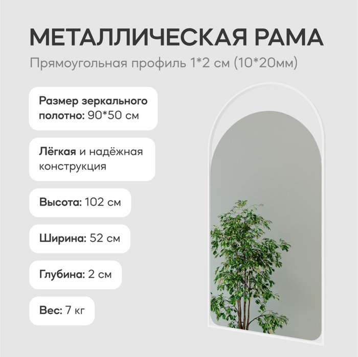 Арочное настенное зеркало Arkelo S в металлической раме белого цвета. - лучшие Настенные зеркала в INMYROOM