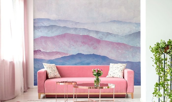 Фотообои Красочные горы в сине-розовых цветах - купить Обои по цене 2490.0