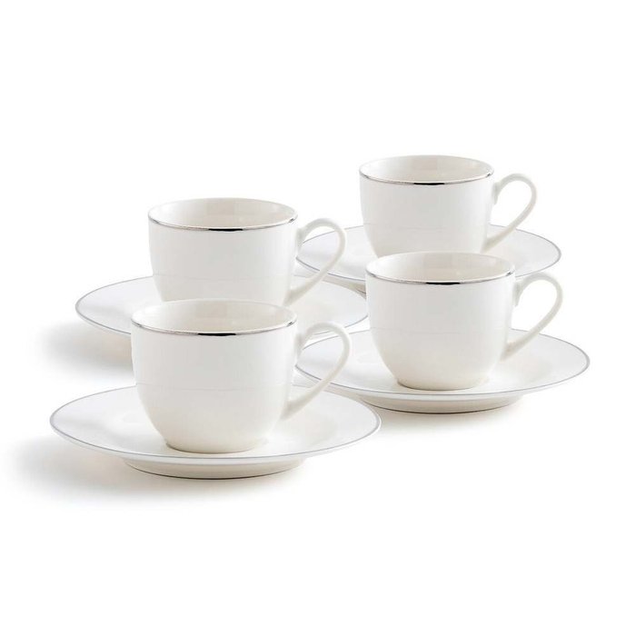Комплект из четырех чашек с блюдцами для кофе Histoire Argent белого цевта