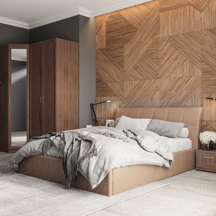 Кровать Инуа 160х200 коричневого цвета с подъемным механизмом - лучшие Кровати для спальни в INMYROOM