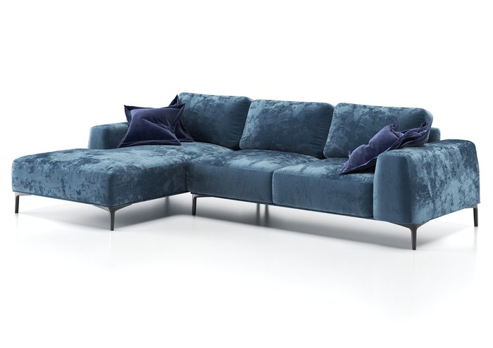 Угловой диван-кровать Cloud с оттоманкой синего цвета