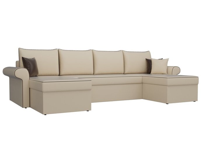 Угловой диван-кровать Милфорд бежевого цвета (экокожа)