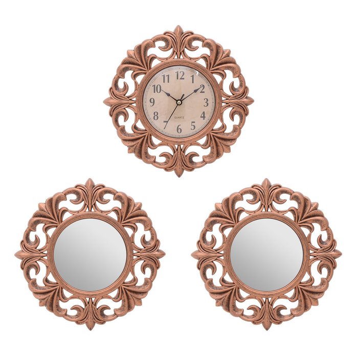 Часы настенные с кварцевым механизмом и два зеркала бронзового цвета