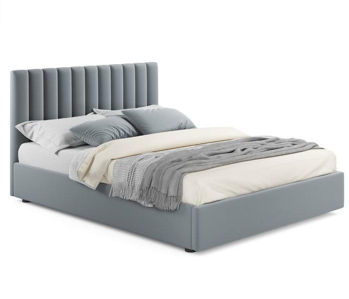 Кровать с подъемным механизмом и двумя тумбами Olivia 160х200 серого цвета - купить Спальные гарнитуры по цене 39950.0