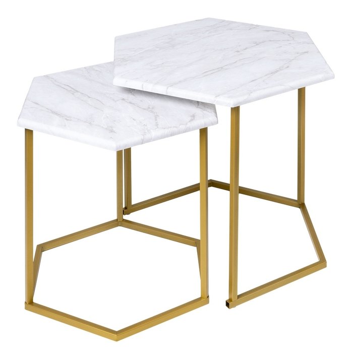 Набор из двух журнальных столиков МеталлАрт М003 бело-золотого цвета Набор из двух журнальных столиков МеталлАрт М003 бело-золотого цвета