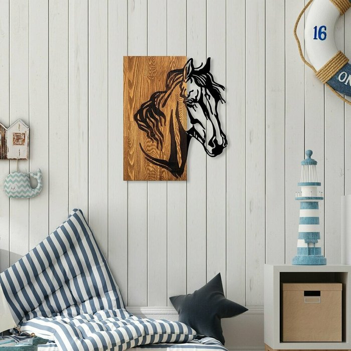 Настенный декор Лошадь 48x57 черно-коричневого цвета - лучшие Декор стен в INMYROOM
