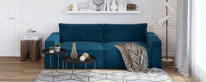 Диван-кровать Корсо синего цвета - купить Прямые диваны по цене 57990.0