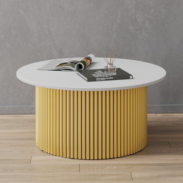 Журнальный стол Trubis Wood M 80 бело-золотого цвета - лучшие Журнальные столики в INMYROOM