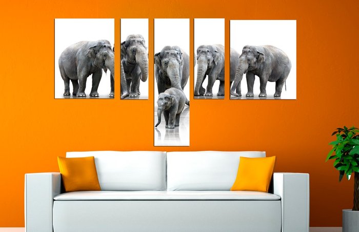Дизайнерская модульная картина "Слоненок и его семья"