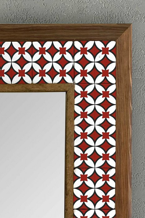 Настенное зеркало 43x43 с каменной мозаикой бело-красного цвета - лучшие Настенные зеркала в INMYROOM