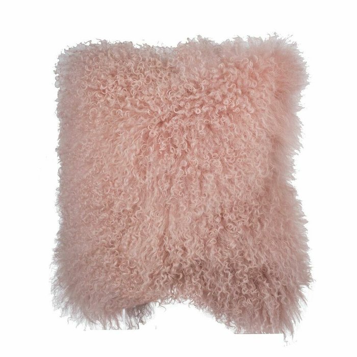 Подушка из меха ягненка 41х41 розового цвета  - купить Декоративные подушки по цене 13532.0