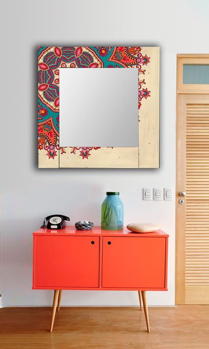 Настенное зеркало Вернон в раме с ярким этническим принтом 65х65 - купить Настенные зеркала по цене 8990.0