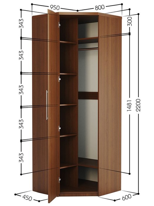 Угловой шкаф Мелодия МУ-12 95 цвета орех - лучшие Шкафы распашные в INMYROOM