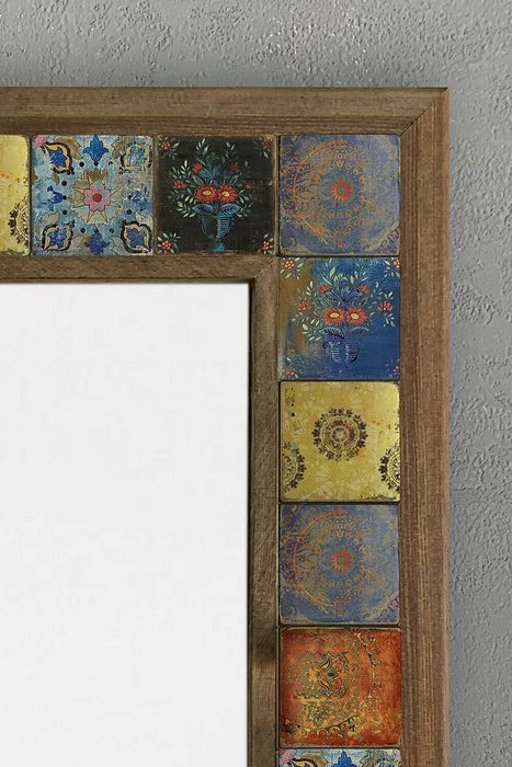 Настенное зеркало с каменной мозаикой 43x63 бежево-голубого цвета - купить Настенные зеркала по цене 22495.0