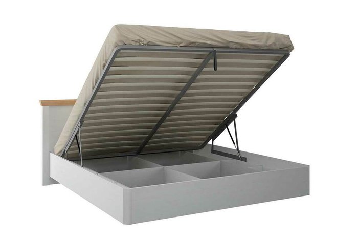 Кровать Магнум 160х200 бело-серого цвета с подъемным механизмом - купить Кровати для спальни по цене 56309.0