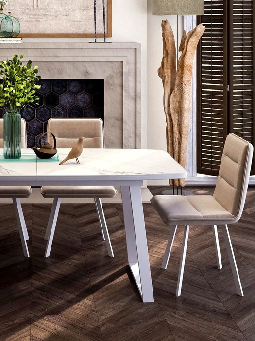 Раздвижной обеденный стол AZ1200 белого цвета - купить Обеденные столы по цене 38220 Раздвижной обеденный стол AZ1200 белого цвета - купить Обеденные столы по цене 38220