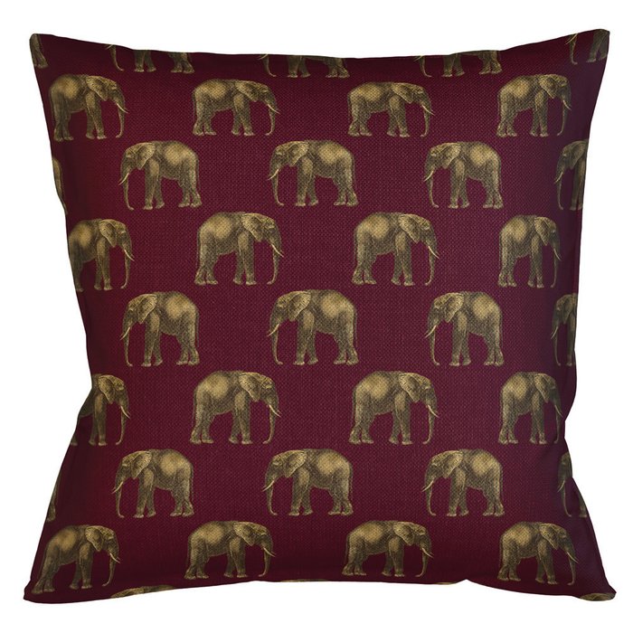 Интерьерная подушка Группа слонов в бордовом
