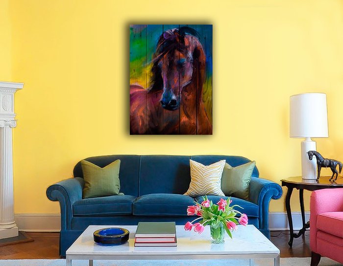 Картина на дереве Лошадь Акварель 90х60 - лучшие Картины в INMYROOM