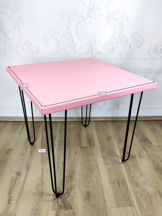 Стол обеденный Loft 80х80 на металлических ножках со столешницей розового цвета - купить Обеденные столы по цене 14863.0