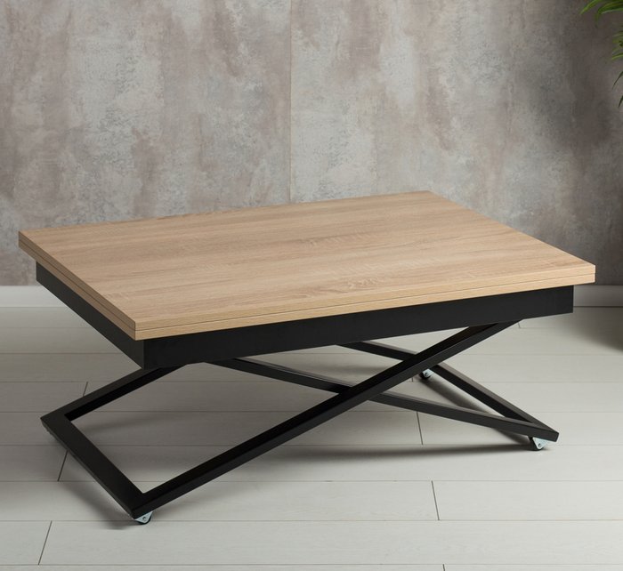 Стол-трансформер Accord цвета дуб сонома с черными опорами - купить Обеденные столы по цене 14990.0