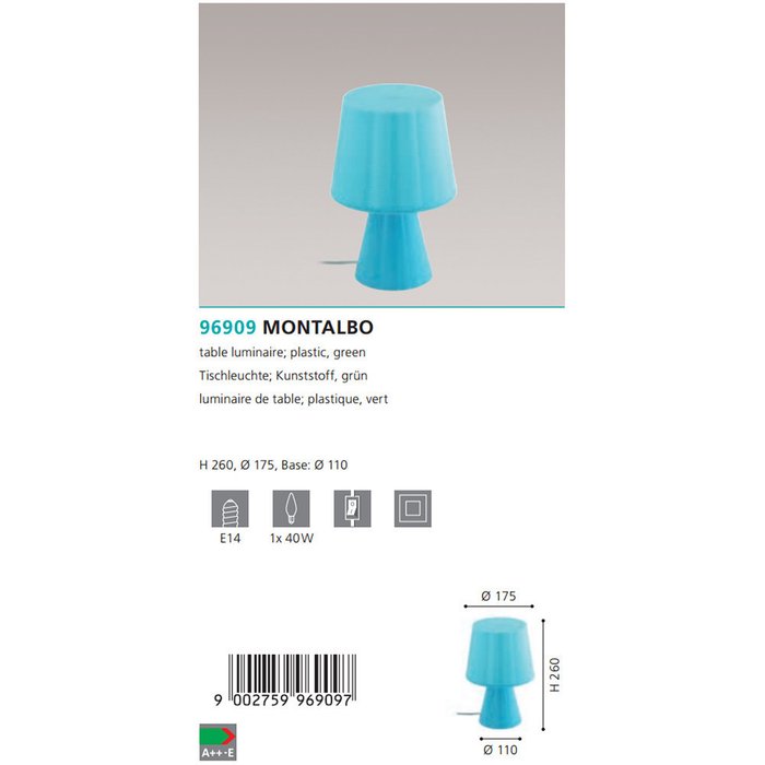 Лампа настольная Montalbo голубого цвета - лучшие Настольные лампы в INMYROOM