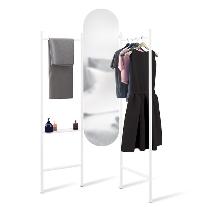 Зеркало напольное овальное Vala с вешалками белого цвета - лучшие Напольные зеркала в INMYROOM