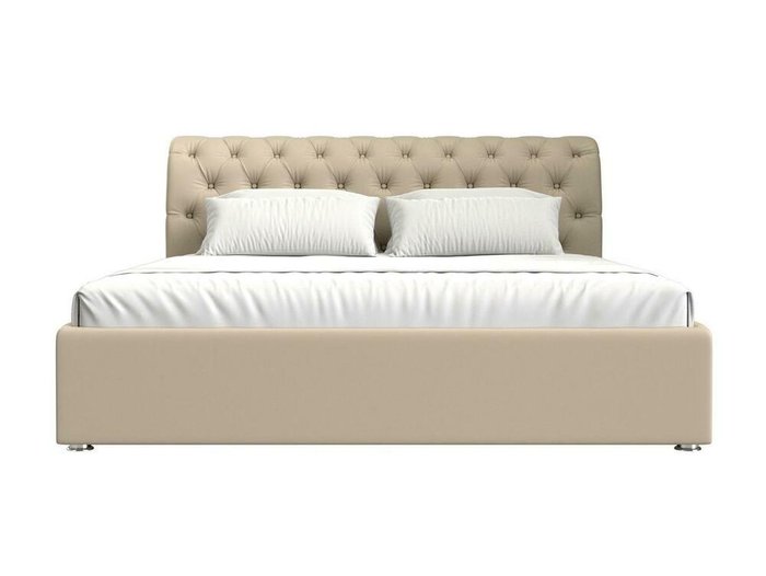 Кровать Сицилия 180х200 бежевого цвета с подъемным механизмом (экокожа) - купить Кровати для спальни по цене 94999.0