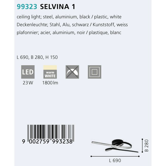 Потолочный светодиодный светильник Selvina черного цвета - купить Потолочные светильники по цене 17590.0