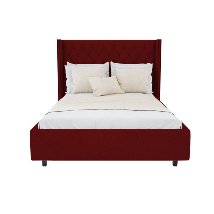 Кровать с декоративными гвоздиками "Wing" Велюр Красный 140x200 - лучшие Кровати для спальни в INMYROOM