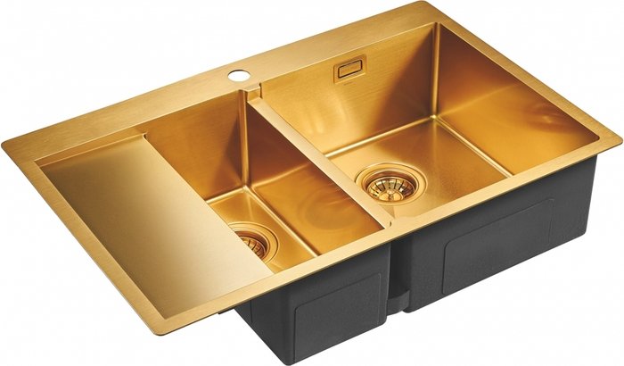 Кухонная мойка с левым крылом прямоугольная Paulmark Union 78х51 см золотого цвета  