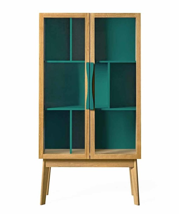 Книжный шкаф в скандинавском стиле с распашными дверьми Avon зеленого цвета